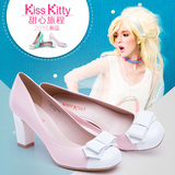 Kiss Kitty甜美蝴蝶结女鞋清仓羊皮可爱粗高跟鞋浅口单鞋女