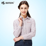 BOTON波顿女式格子长袖衬衫舒适纯棉百搭修身显瘦休闲衬衣LS166