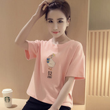 夏季2016新款韩版圆领宽松短袖短款卡通套头打底学生T恤上衣女装