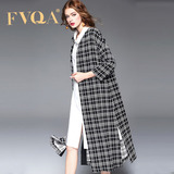 轻奢潮流品牌FVQA秋季新款正品风衣欧美时尚大气女装格纹长袖开叉