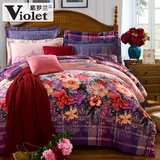 紫罗兰全棉磨毛四件套活性印花加厚保暖毛绒家纺床上用品床单被套