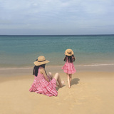 格子蓬蓬背心短裙海边度假旅游沙滩裙母女裙亲子装连衣裙纯棉夏装