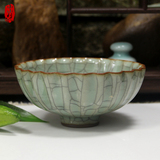 特价龙泉青瓷碗 哥窑复古花开并蒂葵口碗观赏创意碗 陶瓷个性碗