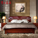华日中式双人床1.8+床头柜*2 实木储物高箱卧室 实木床 高箱床LH6