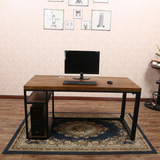复古铁艺实木电脑桌 原木书桌书架 长方形带台式主机托电脑办公桌