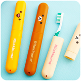 聚可爱 韩版可爱轻松熊塑料旅行便携式牙刷筒 带盖小旅行收纳盒