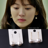 韩国代购耳饰品 简约女款 珍珠链式耳坠耳环/耳钉925银针