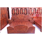 红木家具 交趾黄檀老挝大红酸枝双人床 中式实木仿古富贵高低床