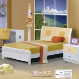 现代简约彩色儿童床 公主实木床 板木结合白漆床 1.2米单人韩式床