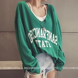 夏季韩版学生原宿风bf宽松中长款防晒长袖上衣外穿印花字母t恤女