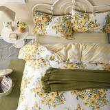 缦色黄色花朵田园被套四件套韩式公主小清新床单碎花纯棉床上用品