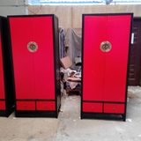 中式传统实木双门衣柜红色喜庆寓意吉祥美容院会所木质衣柜可定制