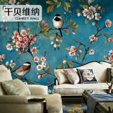 千贝 手绘现代中式工笔花鸟壁画 定制客厅卧室电视背景墙壁纸墙纸