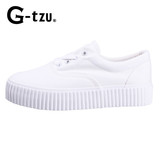 Gtzu时尚品牌 新款英伦女士休闲系带帆布鞋厚底低帮学生女鞋7054