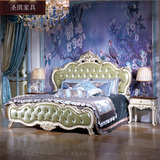 圣琪全实木双人橡木婚床法式白色皮艺公主床欧式卧房组合成套家具