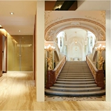 大型美式3D立体壁画客厅玄关走廊墙纸壁纸婚纱摄影楼金黄宫殿楼梯