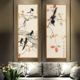 国画新中式双联客厅餐厅装饰画 花鸟背景墙壁画玄关挂画墙画