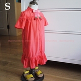 夏季女童西瓜红草莓蝴蝶结水袖真丝花边下摆直筒中小童衬衫连衣裙