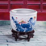 景德镇陶瓷鱼缸 青花手绘高白瓷鱼缸水缸包邮荷花缸