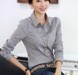 新款韩版职业ol气质翻领显瘦上衣衬衫 修身长袖女士衬衣