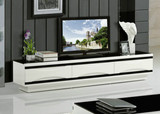 现代简约黑白色钢琴烤漆钢化玻璃电视柜带抽屉地柜视听柜茶几组合
