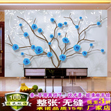 电视背景墙壁纸无缝壁画沙发卧室欧式简约3D立体大树蓝色玫瑰花朵