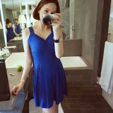 韩国孕妇裙2016夏装 宝蓝黑白色性感无袖纯色莱卡明星孕妇打底裙