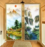 纯手绘欧式山水风景油画客厅玄关现代装饰画走廊过道竖版中式挂画