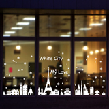 墙贴纸贴画圣诞节新年店铺商店橱窗玻璃移门窗户装饰雪花城市静电