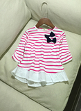 外贸出口童装 欧单 女童2016夏装新款海军风条纹七分袖纯棉T恤