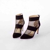 2015秋款代购ZARA高跟鞋性感网格及裸靴细跟短靴羊猄绒 女鞋