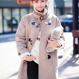 韩国2015秋冬新款韩版宽松大码麂皮绒羊羔毛外套中长款棉衣棉服女