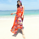 2016新款波西米亚夏季沙滩裙海边度假长裙雪纺印花连衣裙吊带裙子