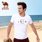 骆驼男装2016夏装男士短袖T恤 圆领衣服 印花男装体恤 半袖打底衫