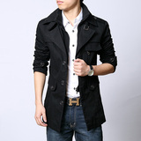 新款男士风衣韩版修身型英伦立领中长款商务休闲厚大衣冬装外套潮