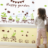 可移除墙贴纸贴画绿色花盆盆栽植物仙人掌小鸡瓷砖墙角墙壁装饰品