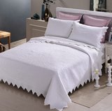 外贸原单精品 欧式简约白色纯棉绣花绗缝被三件套 全棉美式床盖