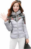 2015冬季新款修身短款印花羽绒服女韩版加厚棉服外套