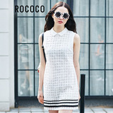 洛可可2016夏装新款波点网眼蕾丝拼接无袖欧根纱连衣裙气质一步裙