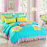 公主床上四件套纯棉韩式风纯色素色全棉床单被套1.5m床品1.8m夏季