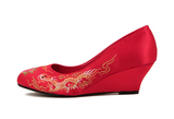 红色坡跟中式旗袍裙褂结婚鞋复古龙凤秀禾服绣花鞋新娘单鞋红色