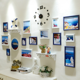 沙发背景客厅欧式照片墙创意置物架挂墙相框组合钟表相片墙送画心