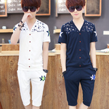 夏季青少年男短袖t恤休闲套装韩版学生运动夏装男士修身短裤潮流
