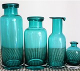超美！清新简约 透明蓝色玻璃花瓶 美式乡村插花瓶水培瓶家居装饰