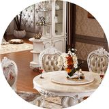 欧式圆桌天然大理石餐桌实木餐桌椅组合双层法式餐台白色饭桌包邮