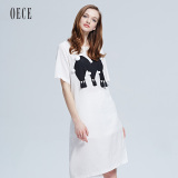 Oece2016夏装新款女装 休闲短袖连衣裙夏女字母流苏装饰162KS262