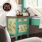 拓卡斯 美式床头柜 乡村复古做旧实木储物柜 个性创意手绘家具