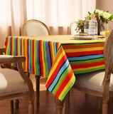 [吉屋]彩虹糖 美式复古条纹桌布 糖果色印花帆布餐桌布布艺定制