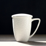 依米 骨瓷带盖马克杯 520毫升杯子 唐山骨质瓷咖啡杯 茶杯