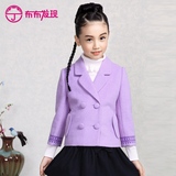 民族风大童装女秋冬 中式童装羊毛呢短外套 中国风儿童长袖百搭紫